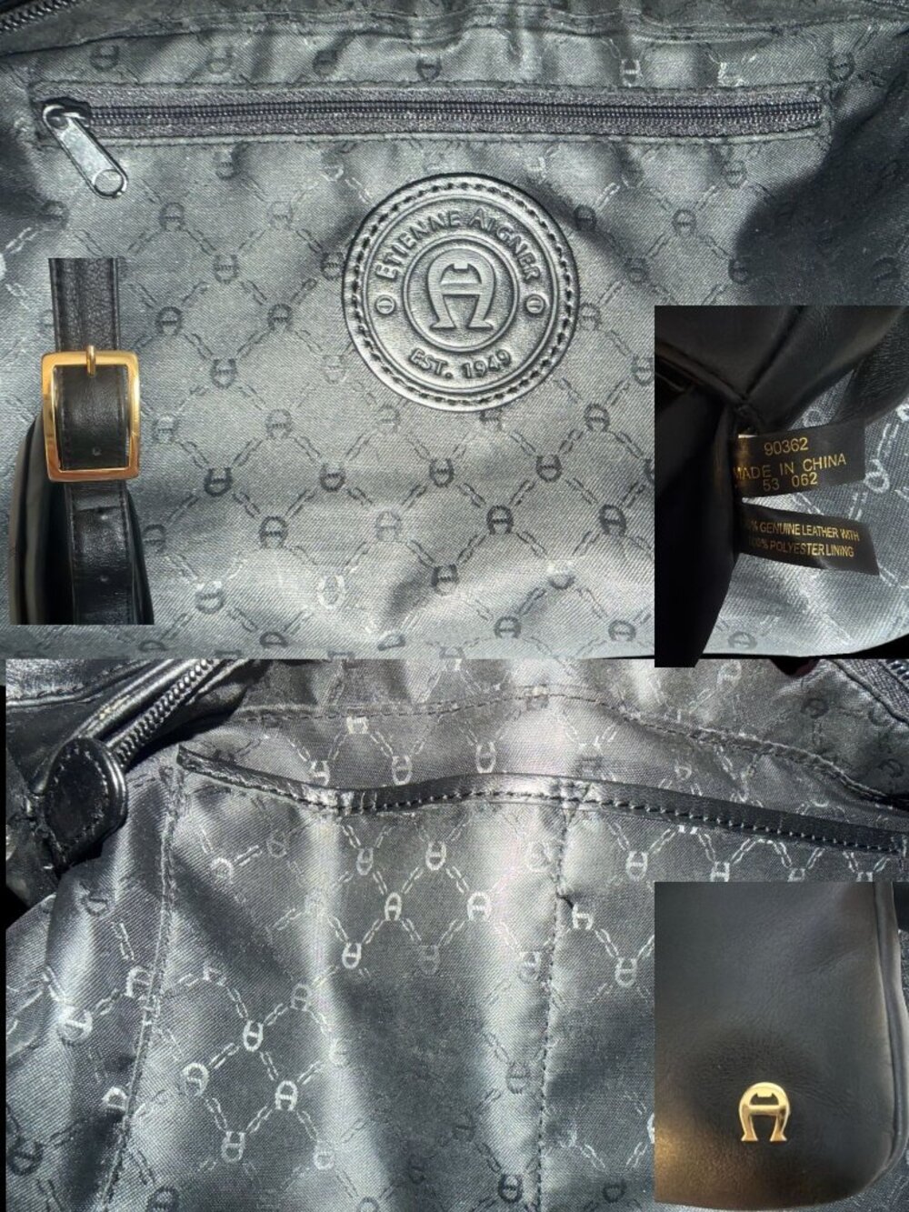 VTG Etienne Aigner Shoulder Bag Black Leather Brass Pocket Purse Horseshoe Logo - Picture 11 of 11